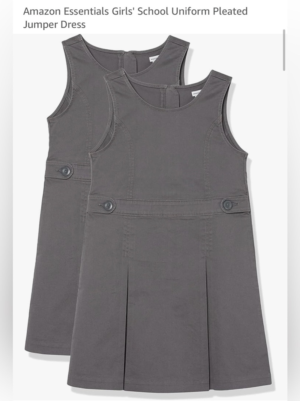 Amazon Essentials Girls' Gray Pleated School Jumper Dress- 2 pack